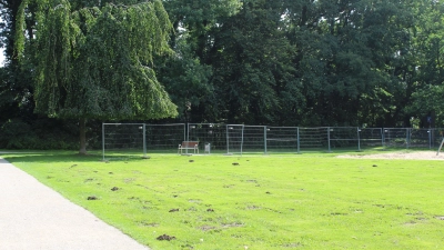 Absperrung statt Kinderprogramm: Der Waldbereich am Spielplatz im Kurpark ist abgesperrt. (Foto: wb)