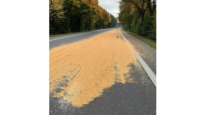 Ein Kehrfahrzeug kümmerte sich um die Säuberung der Fahrbahn. (Foto: Polizei Minden-Lübbecke)