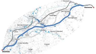 Mehrere Planungsvarianten für die ICE-Trasse sehen einen Verlauf durch das Auetal vor, neben Tunnellösungen auch mit einem oberirdischem Gleisabschnitt. (Foto: Deutsche Bahn)