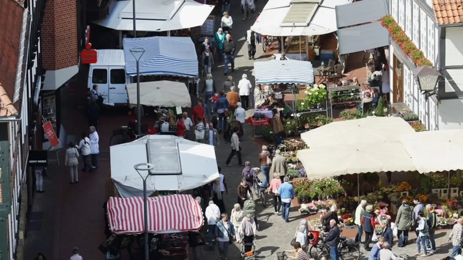 Ein Blick vom Turm der Marktkirche auf den Wochenmarkt.  (Foto: gi)